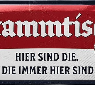 Табличка «Stammtisch» — жестяная табличка в стиле ретро, ​​отличный подарок для любителей пива — забавная табличка с надписью «Пиво» для украшения вечеринки, паба или бара — металлическая табличка 17 x 34 см