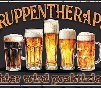 Устойчивая к погодным условиям жестяная табличка 30 x 20 см - для любителей, ценителей и знатоков пива - забавная надпись: Здесь практикуется групповая терапия!