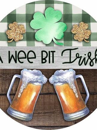 Вывеска A Wee Bit Irish Sign с клевером ко Дню Святого Патрика, металлическая, круглая, в виде венка, центральная вывеска для дома, сада, кухни, бара, кафе, гаража, в стиле ретро, ​​винтаж, настенное украшение, 30 x 30 см.