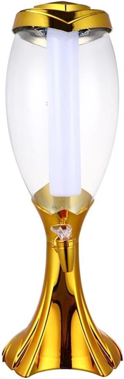 Диспенсер для пива Beer Tower 3 л с LED-подсветкой. Диспенсер для пива, напитков, воды и холодных напитков. Подходит для бара, дома, вечеринки, фуршета (Цвет: золотистый) (Золотистый)