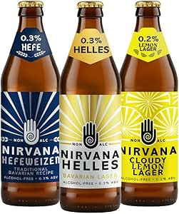 Nirvana - Баварский подарочный набор, 0,3% об., 12 бутылок по 500 мл - Безалкогольное крафтовое пиво, традиционный немецкий лагер и эль - Пивной набор - Низкокалорийное пиво, веганский алкоголь, безалкогольные напитки, подарочный набор