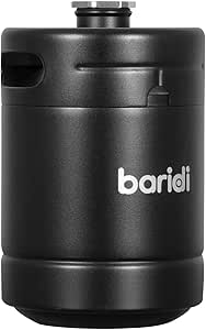 Мини-кег Baridi из нержавеющей стали, 2 л, матовый черный, подходит для безалкогольных напитков или разливного пива дома - DH99