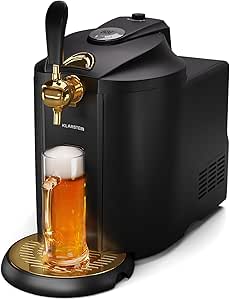 Диспенсер для пива KLARSTEIN Beerkules - совместимость с кегами объемом 5 л, сверхбыстрое охлаждение, регулируемая температура, система подачи CO2, ЖК-дисплей, черно-золотой цвет - идеальный пивной автомат для домашних баров.