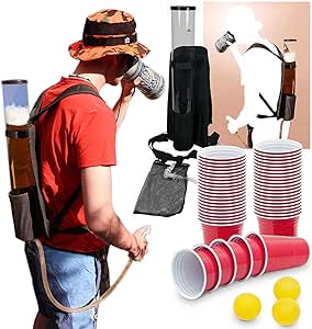 GOODS+GADGETS Диспенсер для пива в рюкзаке, емкость 3 л + 50 больших стаканчиков (красный)