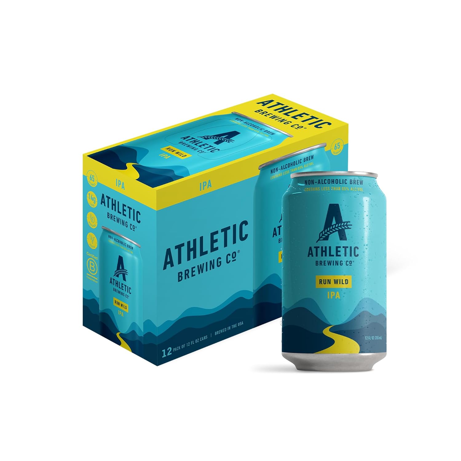 Athletic Brewing Company Craft Non-Alcoholic Beer - 12 Pack x 12 Fl Oz Cans - Run Wild IPA