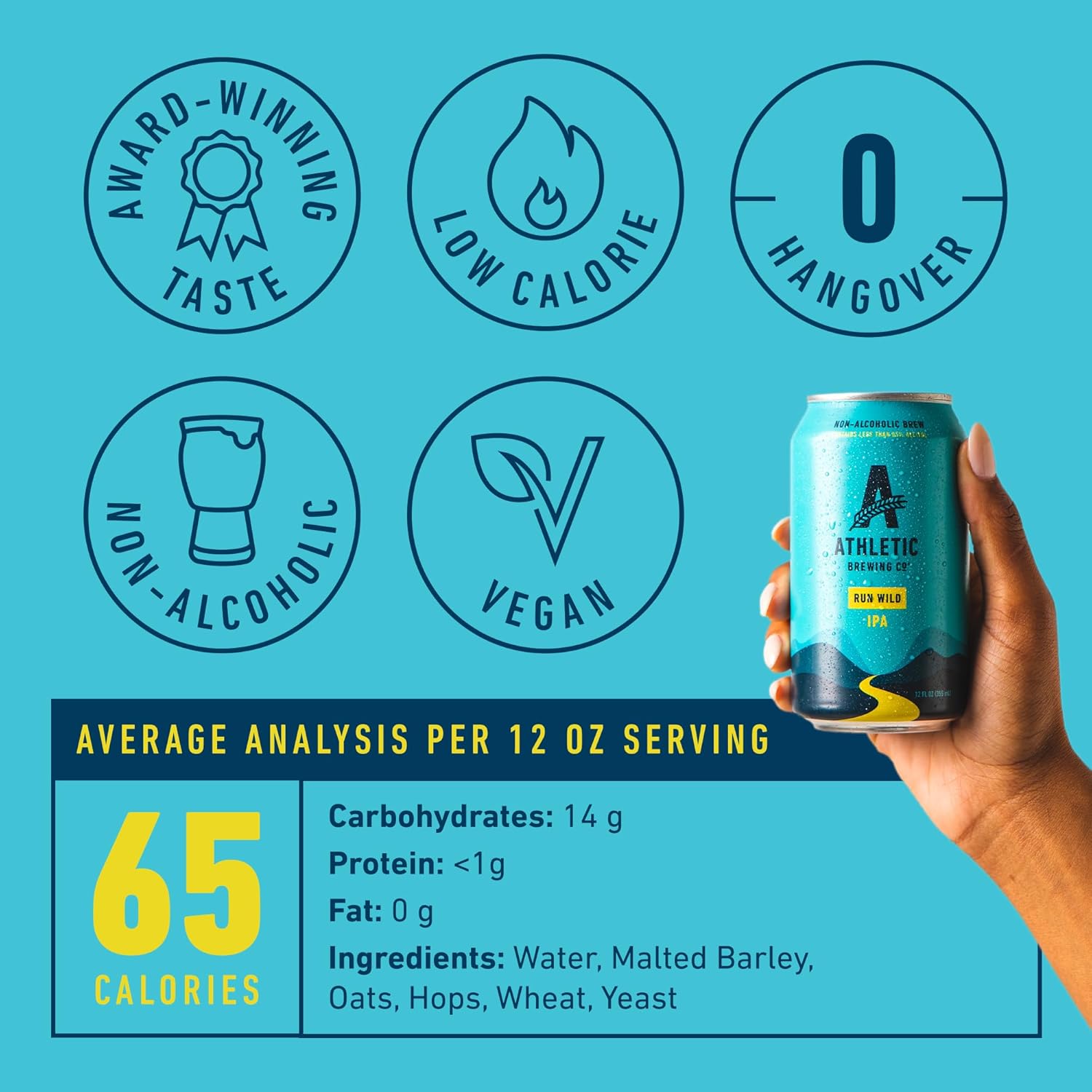 Athletic Brewing Company Craft Non-Alcoholic Beer - 12 Pack x 12 Fl Oz Cans - Run Wild IPA — изображение 5