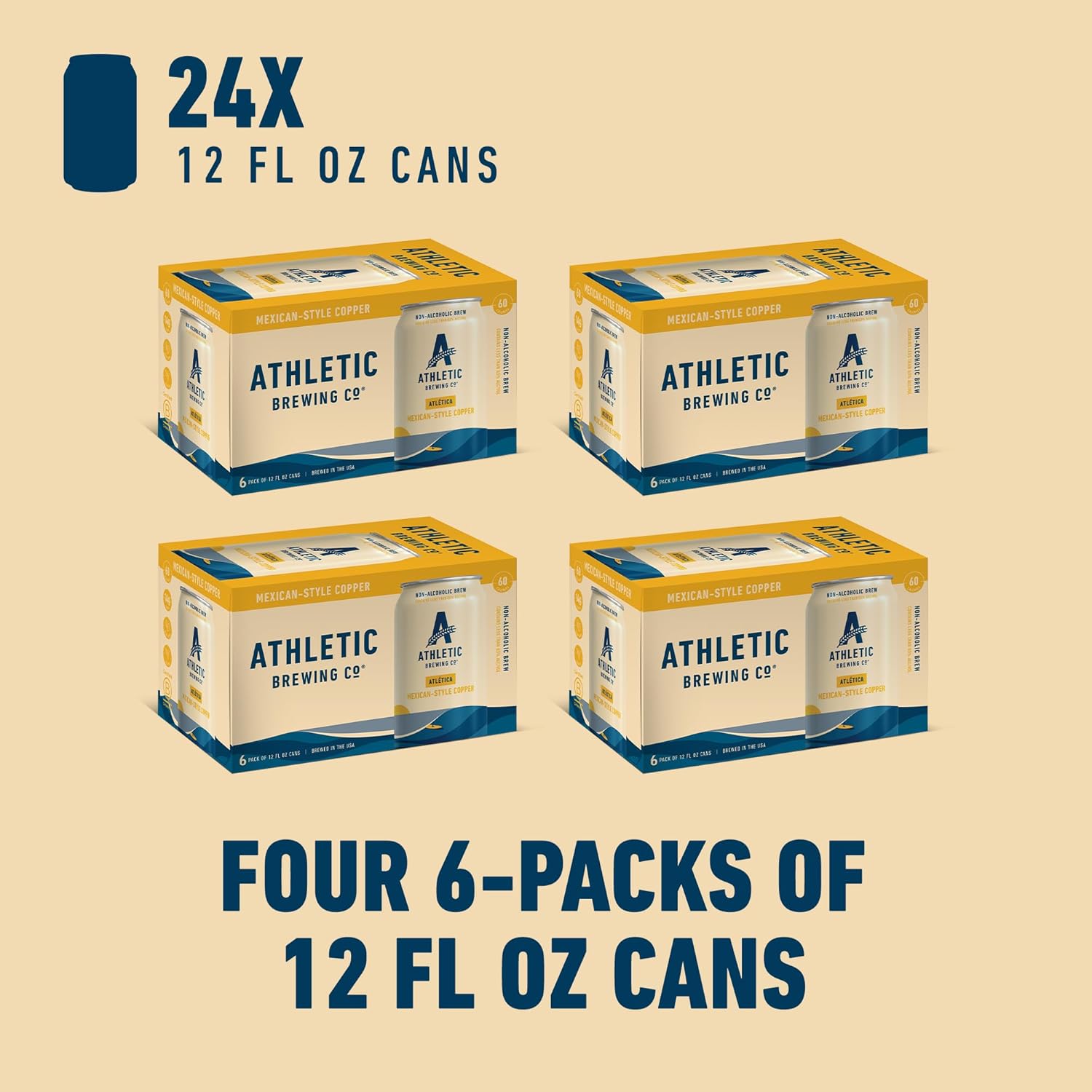 Athletic Brewing Company Craft Non Alcoholic Beer Atlética, 24 Pack 12 FL Oz Cans