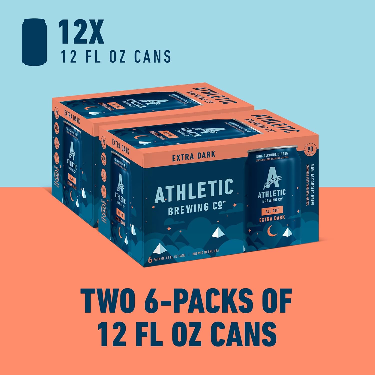 Athletic Brewing Company Craft Non Alcoholic Beer All Out Extra Dark, 12 Pack 12 FL Oz Cans