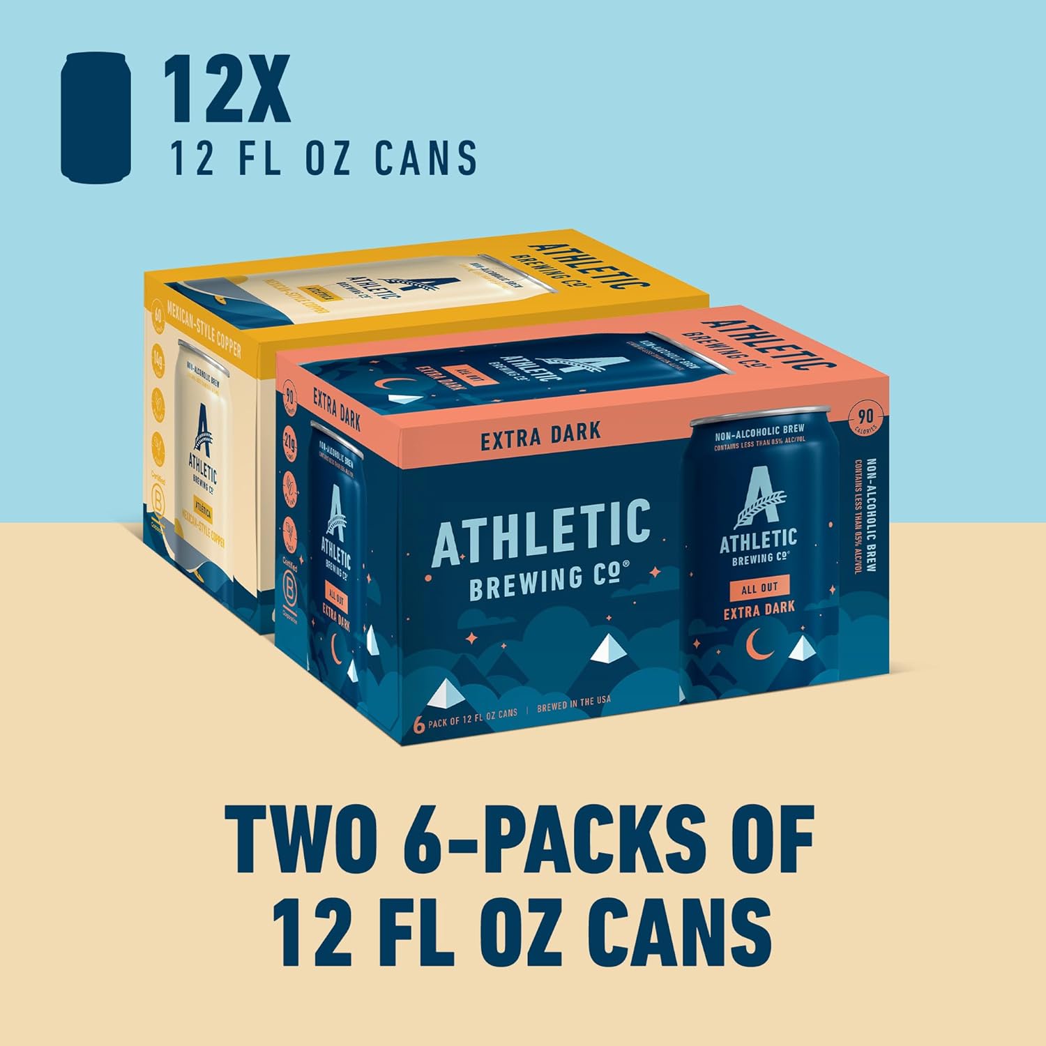 Athletic Brewing Company Craft Non Alcoholic Beer Atlética and All Out, 12 Pack 12 FL Oz Cans