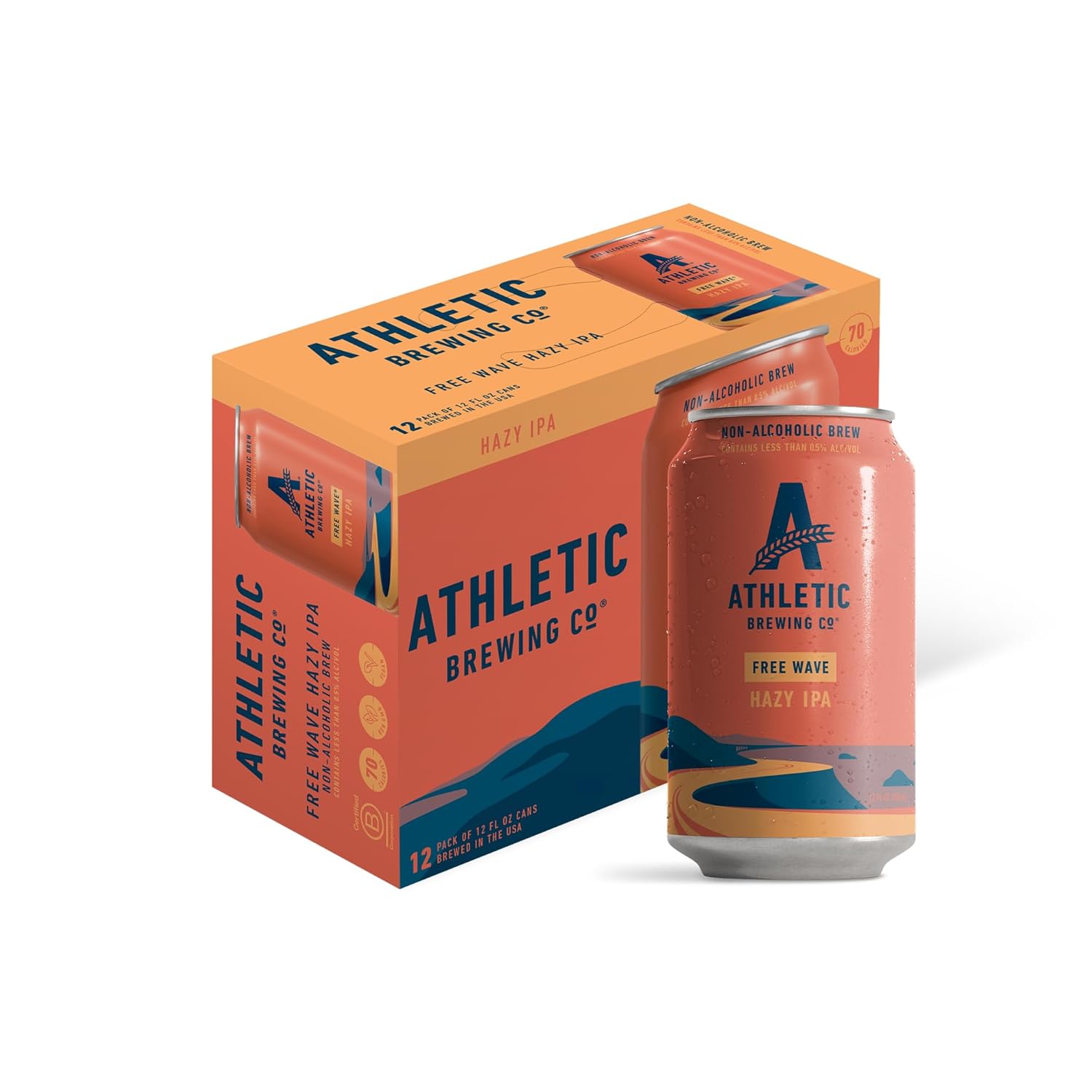 Athletic Brewing Company Craft Non Alcoholic Beer Free Wave Hazy IPA, 12 Pack 12 FL Oz Cans