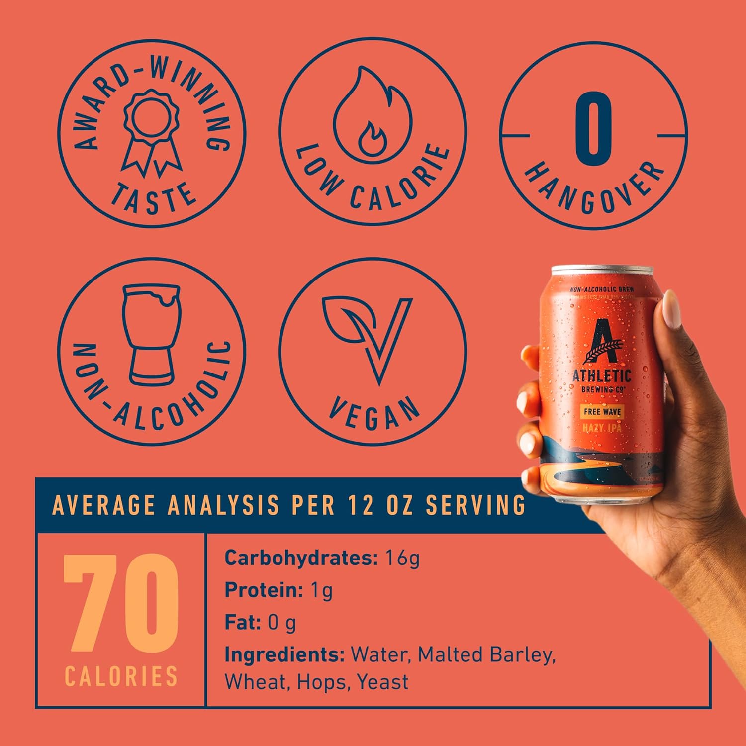 Athletic Brewing Company Craft Non Alcoholic Beer Free Wave Hazy IPA, 12 Pack 12 FL Oz Cans — изображение 5
