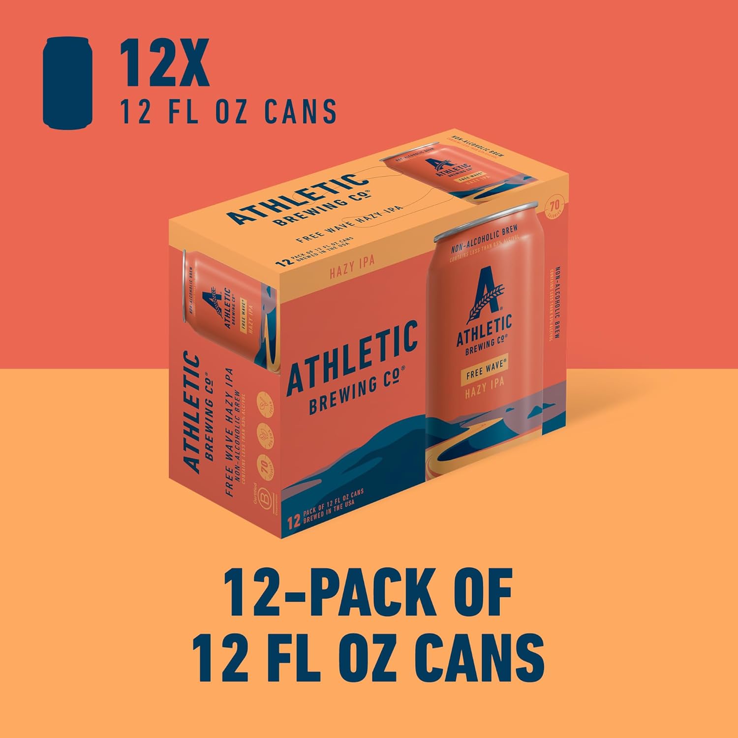 Athletic Brewing Company Craft Non Alcoholic Beer Free Wave Hazy IPA, 12 Pack 12 FL Oz Cans — изображение 7