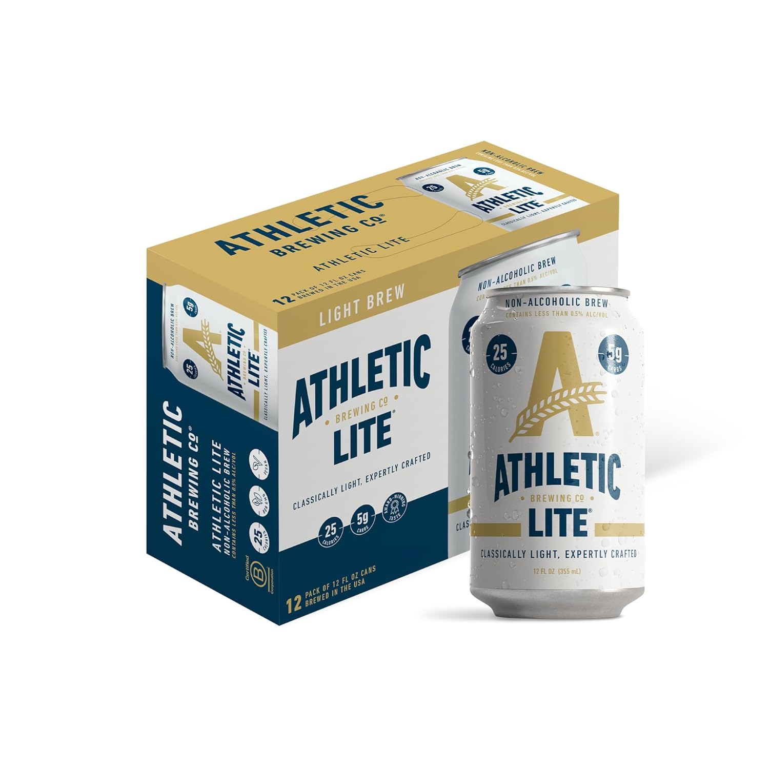 Athletic Brewing Company Craft Non Alcoholic Beer Athletic Lite, 12 Pack12 FL Oz Cans
