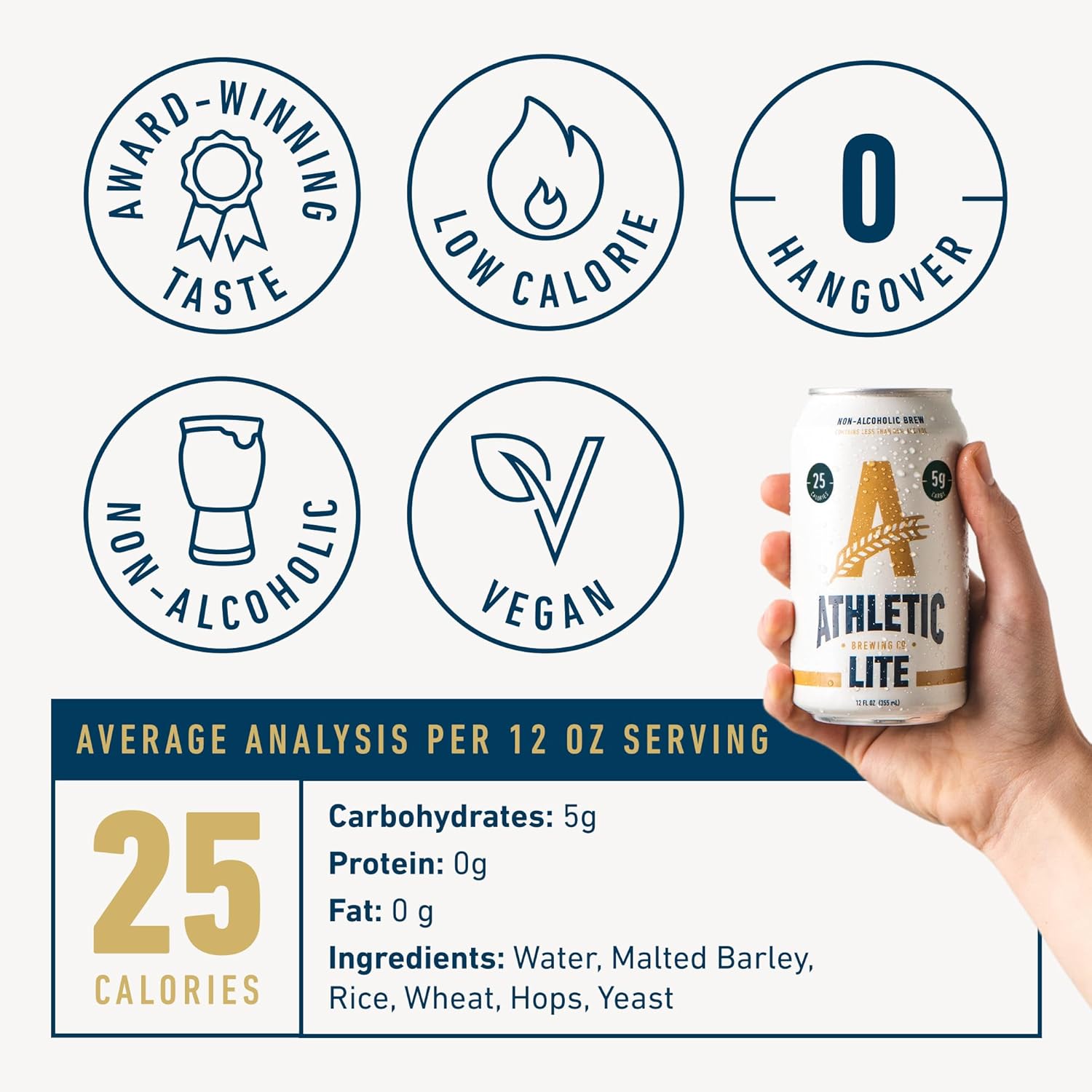 Athletic Brewing Company Craft Non Alcoholic Beer Athletic Lite, 12 Pack12 FL Oz Cans — изображение 5