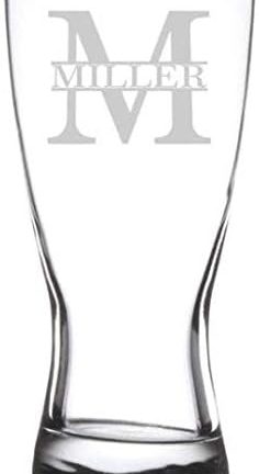 Кружка для пива Pilsner объемом 15 унций с гравировкой. Персонализированный подарок с указанием инициалов.