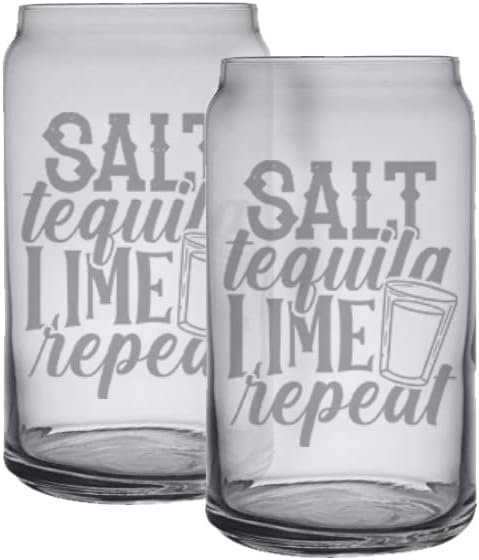 Набор из 2 бокалов для пива Hat Shark Salt Tequila Lime Repeat с лазерной гравировкой, 473 мл.