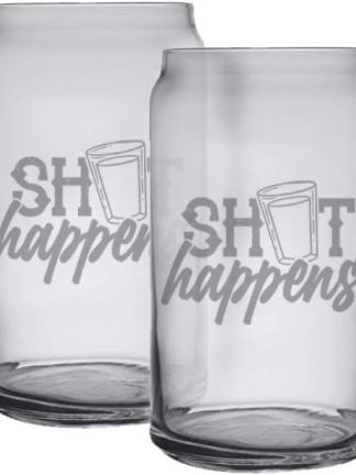 Набор из 2 пивных бокалов Shot Happens с лазерной гравировкой, объемом 16 унций.