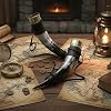 Королевский африканский рог викингов с кожаным плечевым ремнем для пива, вина, эля и медовухи. Большая кружка из рога викингов | Ручная работа, 3 x 16–18 дюймов, 18 унций. Настоящее изделие ручной работы.