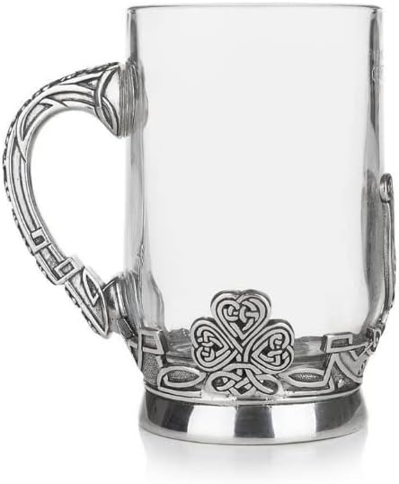 Стеклянная кружка AE Williams Celtic Glass Tankard, Шотландия, подарок для ужина или встречи (кельтский узел, 6,3 x 4,3 дюйма).