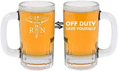 Пивная кружка объемом 12 унций (355 мл) с двусторонним рисунком «RN Registered Nurse Off Duty Save Yourself» (Зарегистрированная медсестра, не на дежурстве, Спаси себя) — забавная.