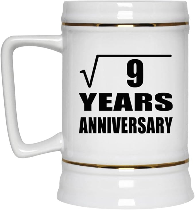 Подарки от Designsify, 3-я годовщина, квадратный корень из 9 лет, керамическая кружка-бокал объемом 22 унции с ручкой для заморозки — подарок на день рождения, Рождество, День матери, День отца, вечеринку, для мужчин и женщин.