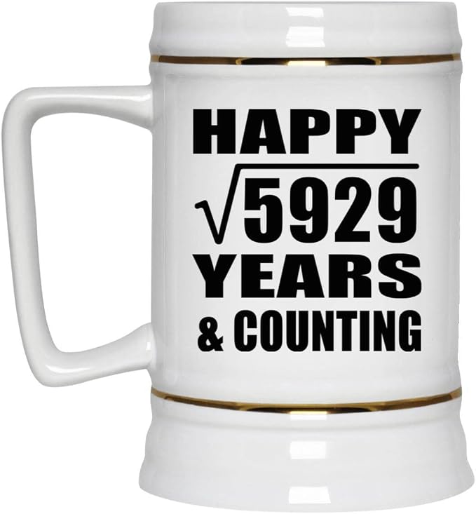 Подарки от Designsify, Счастливой 77-й годовщины! Квадратный корень из 5929 лет и это еще не конец! Керамическая кружка-бокал объемом 22 унции с ручкой для заморозки — для дня рождения, Рождества, Дня матери, Дня отца и вечеринки.