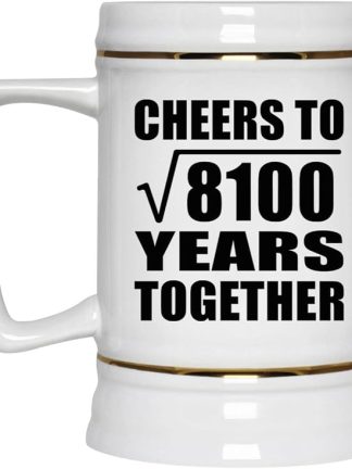 Подарки от Designsify, 90-летие «За квадратный корень из 8100 лет вместе», керамическая кружка-бокал объемом 22 унции с ручкой для заморозки — для дня рождения, Рождества, Дня матери, Дня отца.