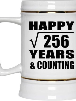 Подарки от Designsify, Счастливой 16-й годовщины! Квадратный корень из 256 лет и больше! Керамическая кружка-бокал объемом 22 унции с ручкой для заморозки — для дня рождения, Рождества, Дня матери, Дня отца и вечеринки.