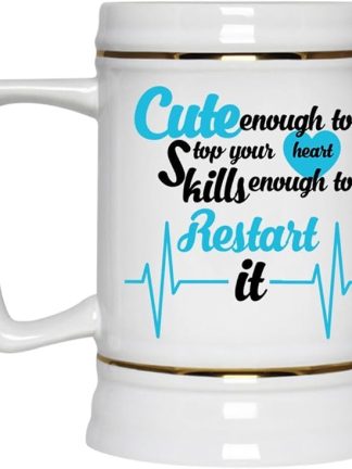 Кружка для пива Skills Enough To Restart It, достаточно милая, чтобы остановить ваше сердце, пивная кружка 22 унции, белая, артикул 46623