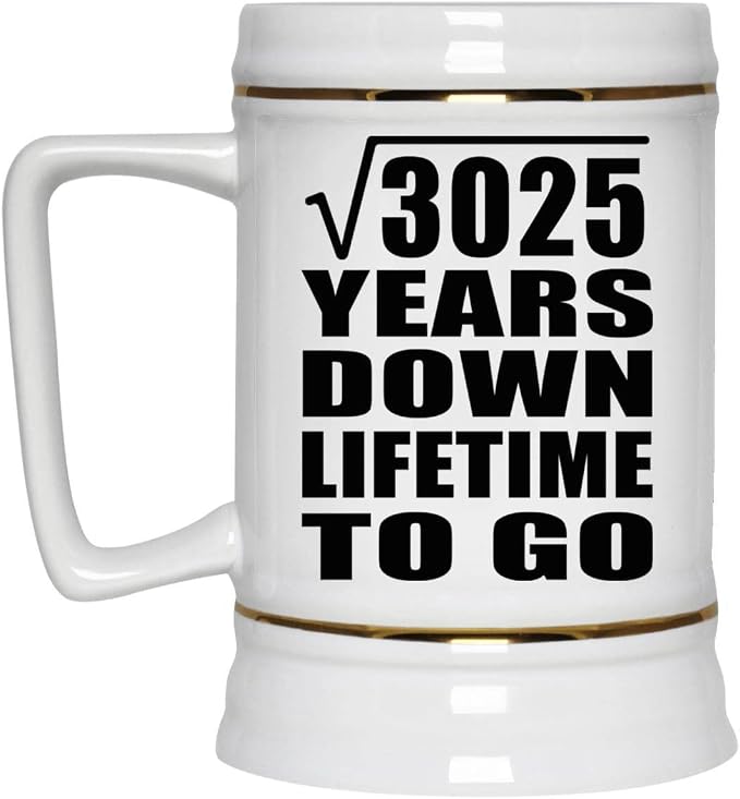 Подарки от Designsify, 55-я годовщина, квадратный корень из 3025 лет, керамическая кружка-бокал объемом 22 унции с ручкой для заморозки — для дня рождения, Рождества, Дня матери, Дня отца и вечеринки.
