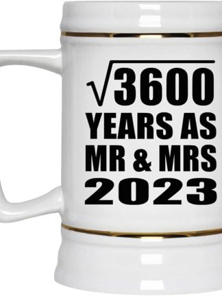 Подарки от Designsify, 60-летие брака (квадратный корень из 3600 лет) в качестве мистера и миссис 2023, керамическая кружка-бокал объемом 22 унции с ручкой для заморозки — для дня рождения, Рождества, Дня матери, Дня отца и вечеринки.