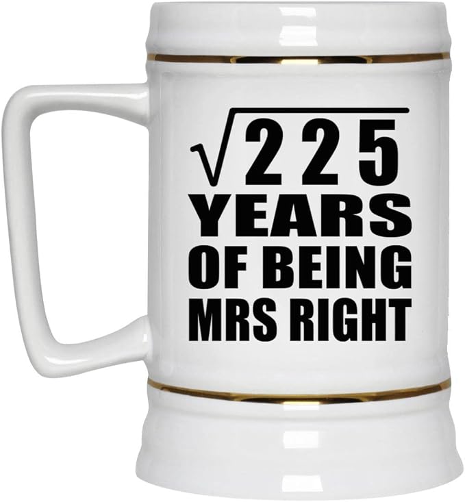 Подарки от Designsify, 15-я годовщина «Квадратный корень из 225 лет быть миссис Правильной», керамическая кружка-бокал объемом 22 унции с ручкой для заморозки — для дня рождения, Рождества, Дня матери, Дня отца.