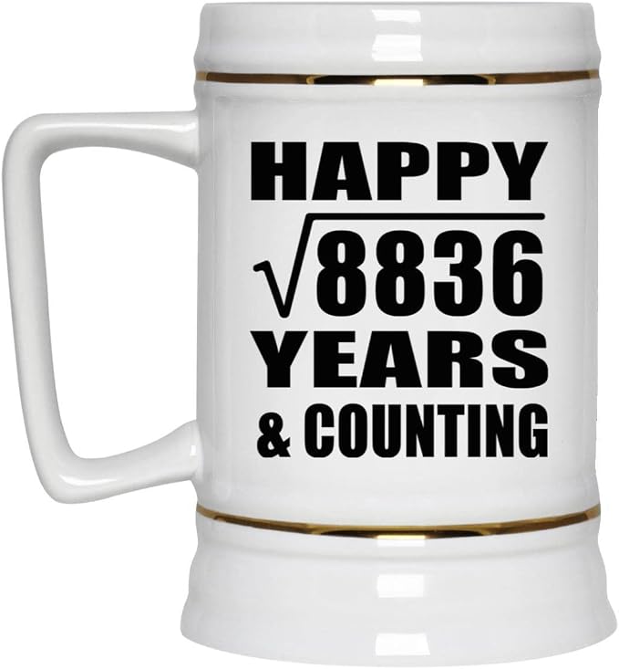 Подарки от Designsify, Счастливой 94-й годовщины! Квадратный корень из 8836 лет и это еще не конец! Керамическая кружка-бокал объемом 22 унции с ручкой для заморозки — для дня рождения, Рождества, Дня матери, Дня отца и вечеринки.