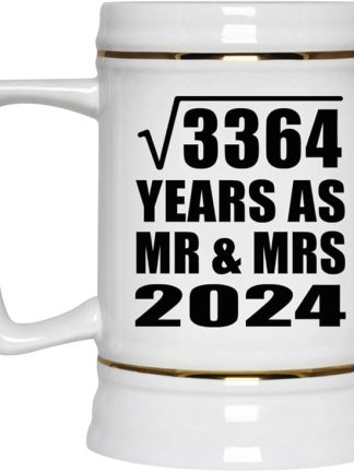 Подарки от Designsify, 58-я годовщина свадьбы (квадратный корень из 3364 лет в качестве мистера и миссис 2024), керамическая кружка-бокал объемом 22 унции с ручкой для заморозки — для дня рождения, Рождества, Дня матери, Дня отца и вечеринки.