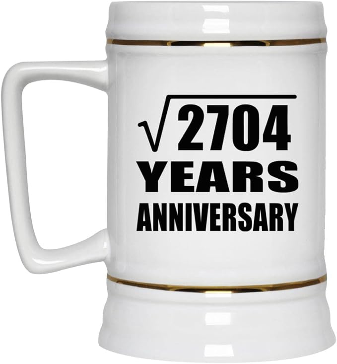 Подарки от Designsify, 52-я годовщина, квадратный корень из 2704 лет, керамическая кружка-бокал объемом 22 унции с ручкой для заморозки — для дня рождения, Рождества, Дня матери, Дня отца.