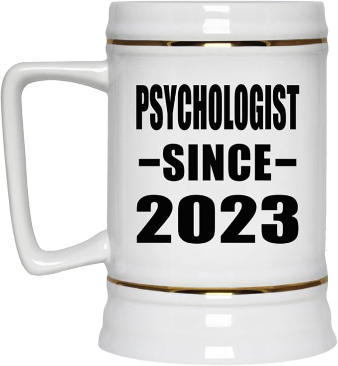 Designsify Gifts, Психолог с 2023 года, Керамическая кружка-бокал для пива объемом 22 унции с ручкой, подходит для заморозки — подарок на день рождения, годовщину, Рождество, День матери, День отца, вечеринку, для мужчин, женщин, для него, для нее, для друга.