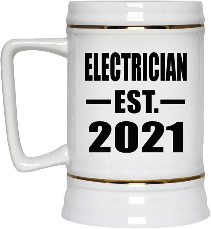 Designsify Gifts, Электрик, Основана в 2021 году, Керамическая кружка-бокал для пива объемом 22 унции с ручкой, подходит для заморозки — для дня рождения, годовщины, Рождества, Дня матери, Дня отца, вечеринки, для мужчин, женщин и него.