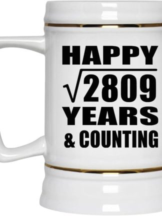 Подарки от Designsify, Счастливой 53-й годовщины! Квадратный корень из 2809 лет и это еще не конец! Керамическая кружка-бокал объемом 22 унции с ручкой для заморозки — для дня рождения, Рождества, Дня матери, Дня отца и вечеринки.