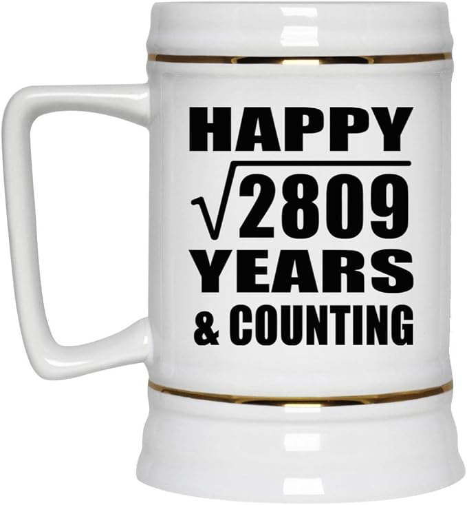 Подарки от Designsify, Счастливой 53-й годовщины! Квадратный корень из 2809 лет и это еще не конец! Керамическая кружка-бокал объемом 22 унции с ручкой для заморозки — для дня рождения, Рождества, Дня матери, Дня отца и вечеринки.