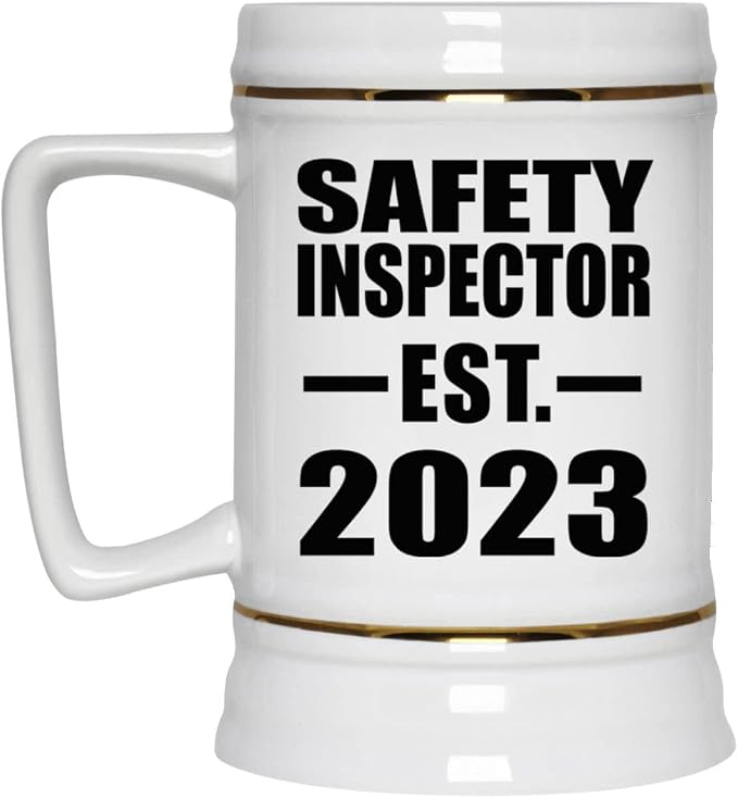 Designsify Gifts, Инспектор по безопасности, Основана в 2023 году, Керамическая кружка-бокал для пива объемом 22 унции с ручкой, подходит для заморозки — для дня рождения, годовщины, Рождества, Дня матери, Дня отца, вечеринки, для мужчин и женщин.
