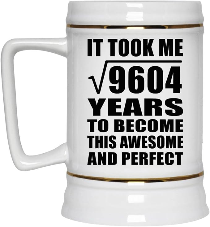 Подарки от Designsify, 98-й день рождения: квадратный корень из 9604 лет — это потрясающе, керамическая кружка-бокал объемом 22 унции с ручкой для заморозки — для годовщины, Рождества, Дня матери, Дня отца.