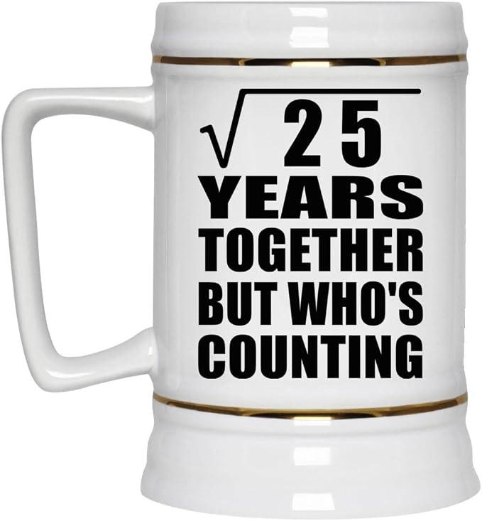 Подарки от Designsify, 5-я годовщина игры Square Root of 25 Years Who's Counting, керамическая кружка-бокал объемом 22 унции с ручкой для заморозки — для дня рождения, Рождества, Дня матери, Дня отца и вечеринки.