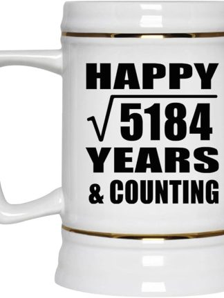 Подарки от Designsify, Счастливой 72-й годовщины! Квадратный корень из 5184 лет и это еще не конец! Керамическая кружка-бокал объемом 22 унции с ручкой для заморозки — для дня рождения, Рождества, Дня матери, Дня отца и вечеринки.