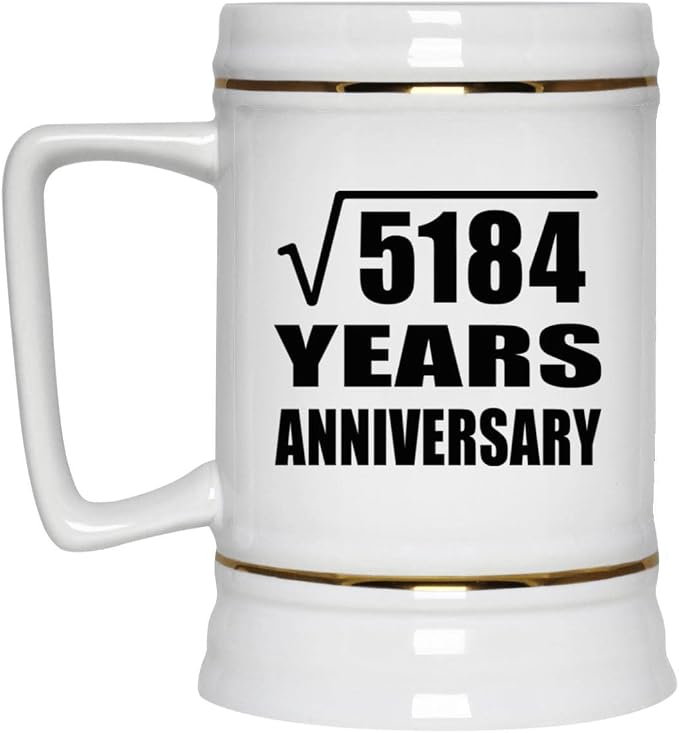 Подарки от Designsify, 72-я годовщина, квадратный корень из 5184 лет, керамическая кружка-бокал объемом 22 унции с ручкой для заморозки — для дня рождения, Рождества, Дня матери, Дня отца.