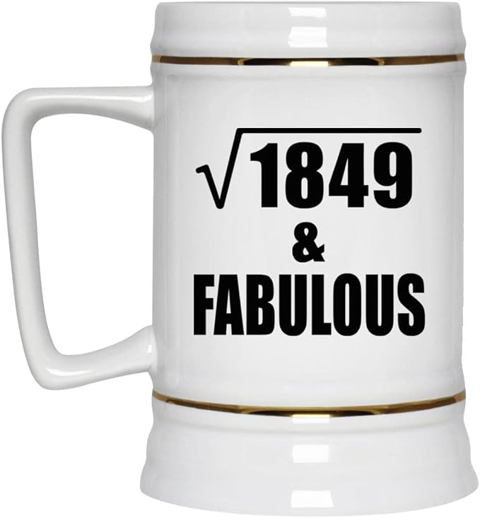 Подарки от Designsify, 43-й день рождения, квадратный корень из 1849 и великолепная кружка-пивная кружка объемом 22 унции с ручкой для заморозки — для годовщины, Рождества, Дня матери, Дня отца, вечеринки, для мужчин и женщин.