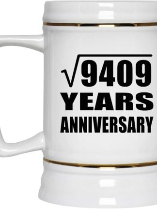 Подарки от Designsify, 97-я годовщина, квадратный корень из 9409 лет, керамическая кружка-бокал объемом 22 унции с ручкой для заморозки — для дня рождения, Рождества, Дня матери, Дня отца и вечеринки.