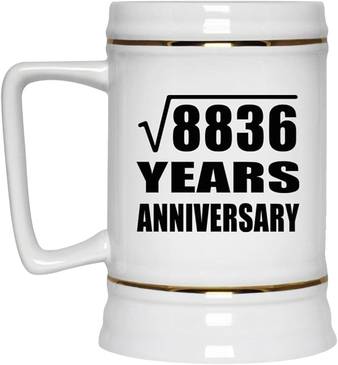 Подарки от Designsify, 94-я годовщина, квадратный корень из 8836 лет, керамическая кружка-бокал объемом 22 унции с ручкой для заморозки — для дня рождения, Рождества, Дня матери, Дня отца.
