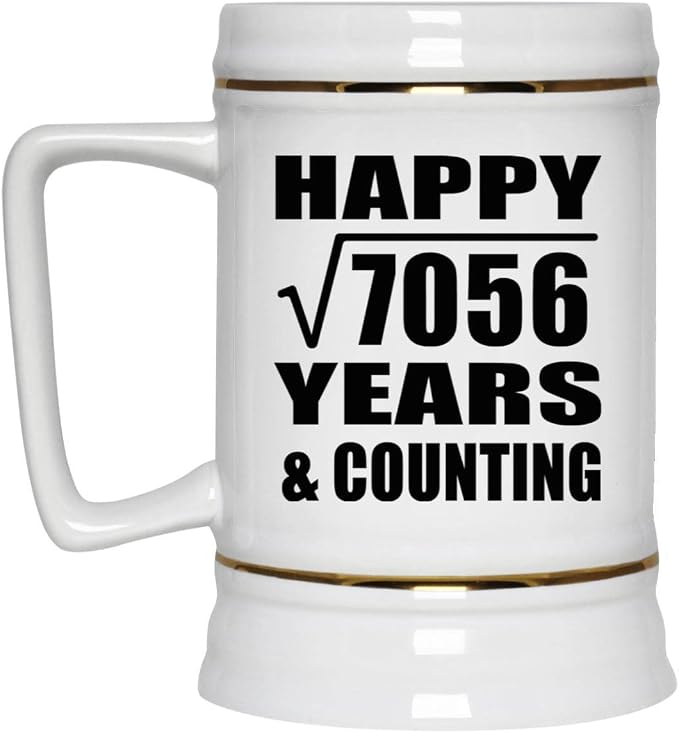 Подарки от Designsify, Счастливой 84-й годовщины! Квадратный корень из 7056 лет и это еще не конец! Керамическая кружка-бокал объемом 22 унции с ручкой для заморозки — для дня рождения, Рождества, Дня матери, Дня отца и вечеринки.