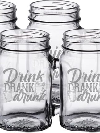 Напиток выпит - Стеклянная кружка Mason Jar объемом 473 мл (16 унций) с гравировкой, лазерной гравировкой. Идеально подходит для дней рождения, праздников, годовщин, для него, для нее, в качестве подарка (набор из 4 штук).
