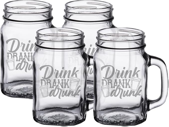 Напиток выпит - Стеклянная кружка Mason Jar объемом 473 мл (16 унций) с гравировкой, лазерной гравировкой. Идеально подходит для дней рождения, праздников, годовщин, для него, для нее, в качестве подарка (набор из 4 штук).